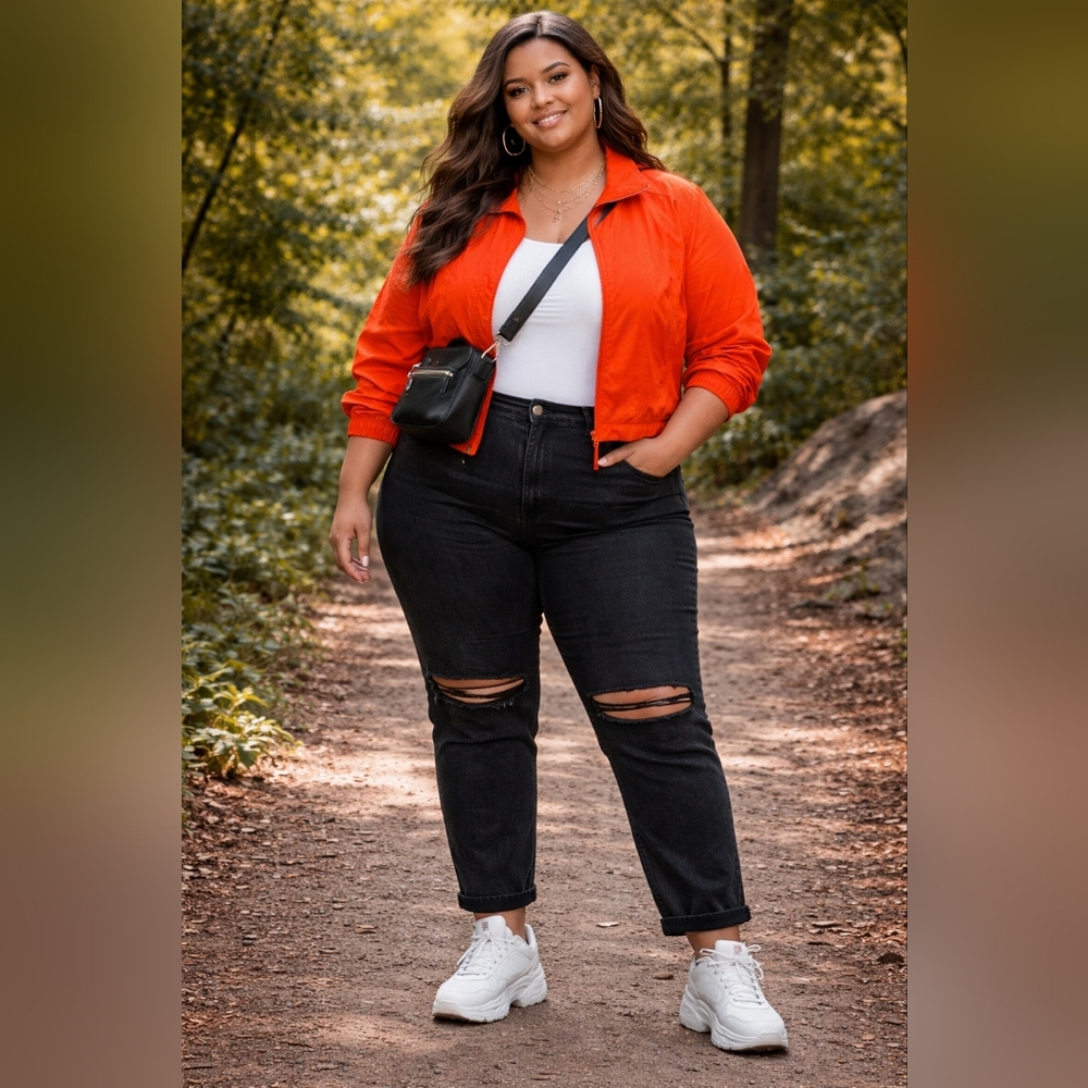 Women’s Orange Lightweight Bomber Jacket - Casual Zip Front